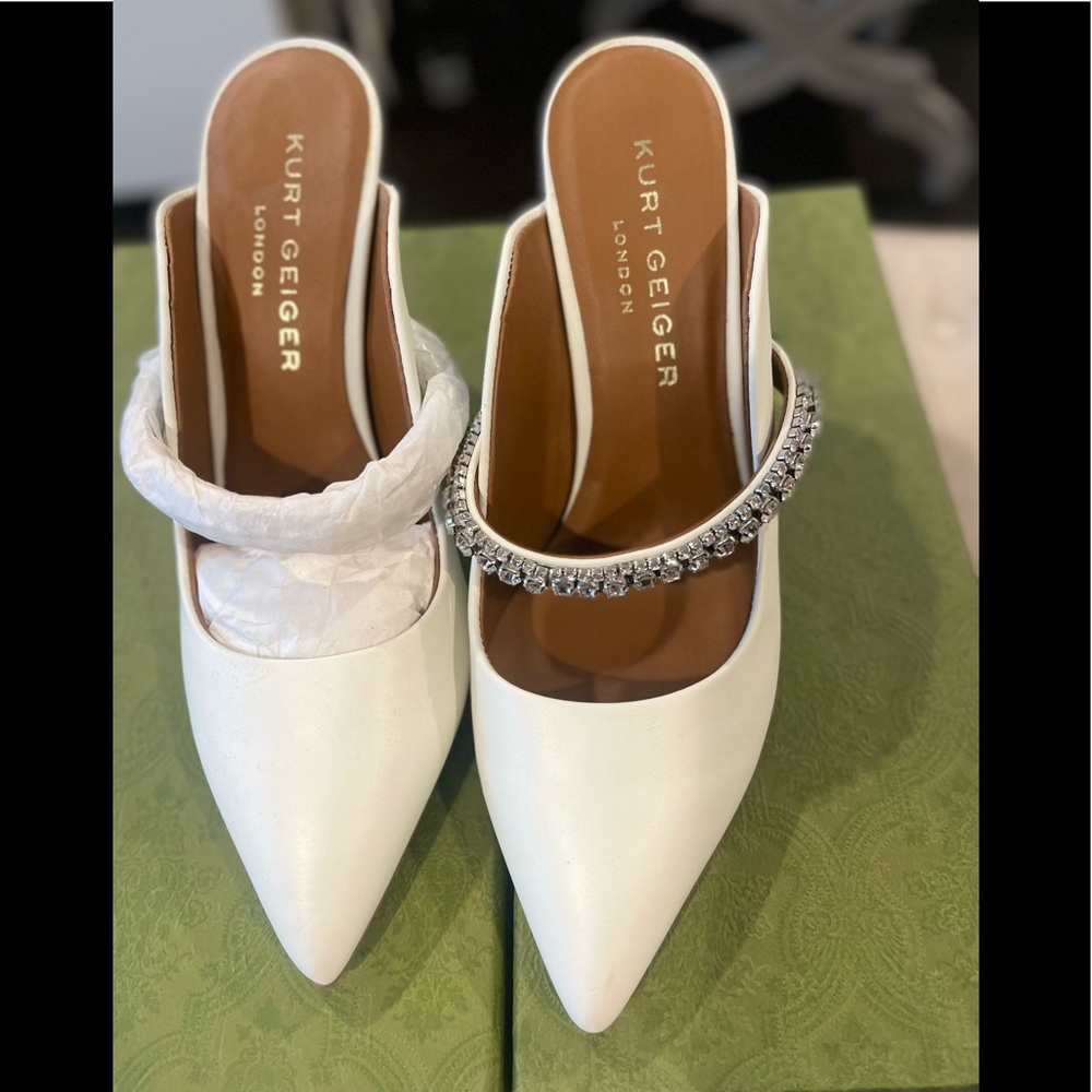 Kurt London white with rhinestones mule 36.5